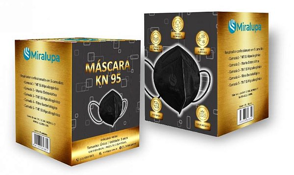 Mascara Miralupa Preta KN95 MRLP Caixa com 25 unid