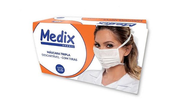 Máscara Cirúrgica Tripla Descartável Branca Medix cx 50