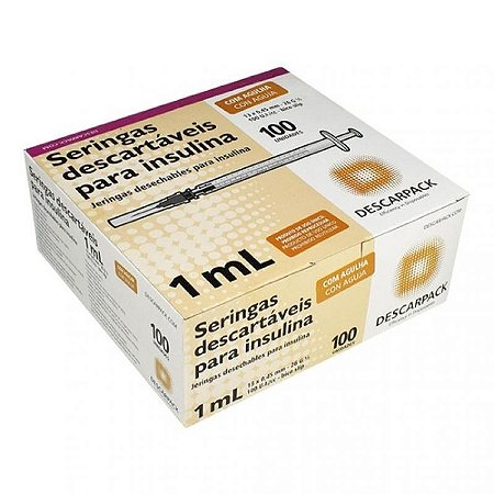 Seringa Descartável 01 ml Insulina 13 x 45 com Agulha Descarpack cx 100