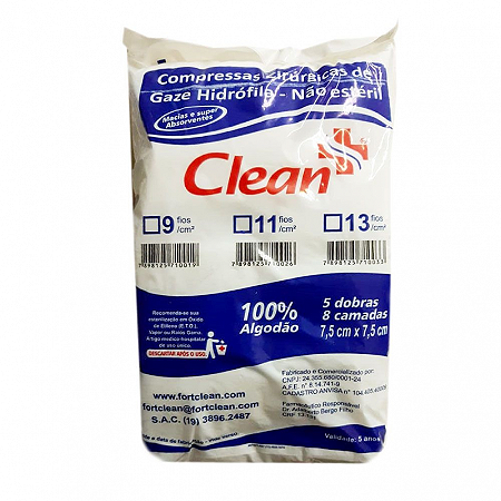 Compressa de Gaze Hidrófila não Estéril 11 fios 200 gramas Clean unid