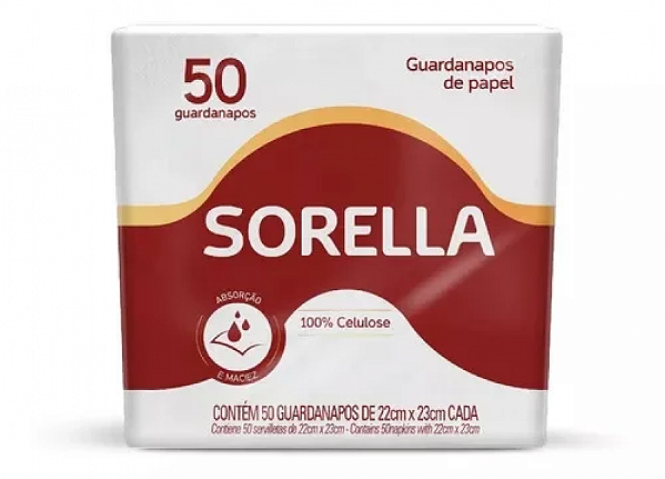 Guardanapo de Papel 22 x 23 cm Sorella pct 50 unid