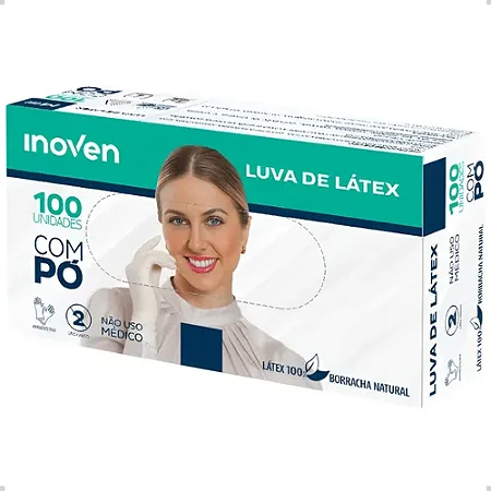 Luva de Látex com Pó Tamanho P – Inoven | Uso Geral | Caixa com 100 Unidades
