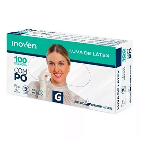 Luva Látex com Pó Tamanho G – Inoven | Uso Geral | Caixa com 100 Unidades