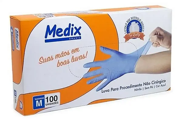 Luva Nitrílica Azul M – Medix Uso Médico caixa com  100 unidades