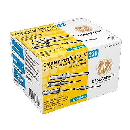 Cateter Periférico Intravenoso com Dispositivo de Segurança 22 G Descarpack  cx 100