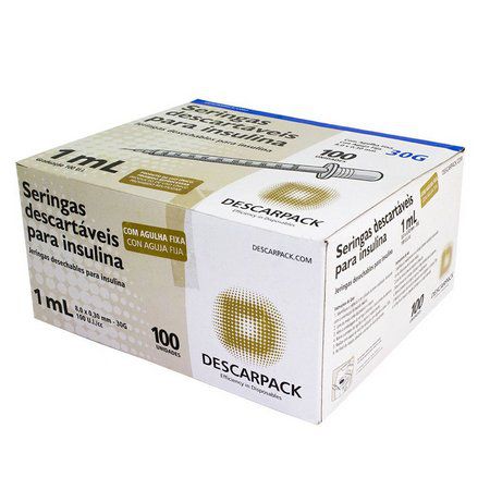 Seringa Descartável 01 ml Insulina 13 x 45 com Agulha Descarpack cx 100