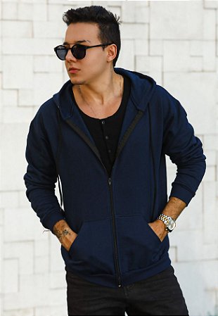 Blusa Moletom Zíper Azul Marinho