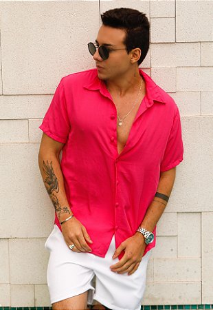 Camisa Botão Forrado Pink