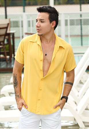 Camisa Botão Forrado Amarelo