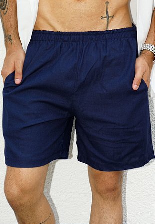 Shorts Linho Básico Azul Marinho