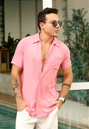 Camisa Viscose Bolso Rosa