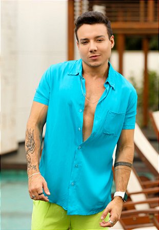 Camisa Viscose Bolso Azul