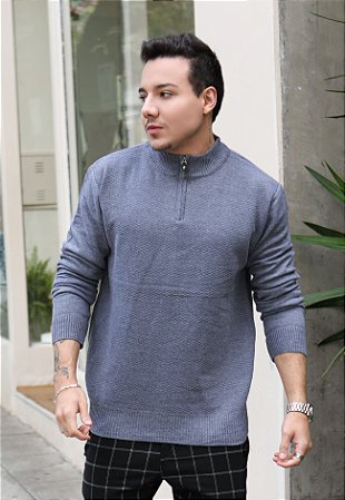 Blusa Tricot Mousse Gola Alta Cinza