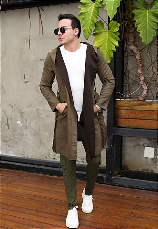 Cardigan Sobretudo Suede Verde Militar