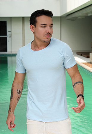 Camiseta Gola Canoa Azul Bebê