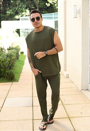 Conjunto Regata Machão + Calça verde Militar