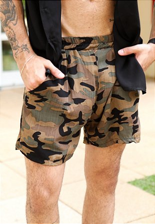 Shorts Viscolinho Estampado Militar