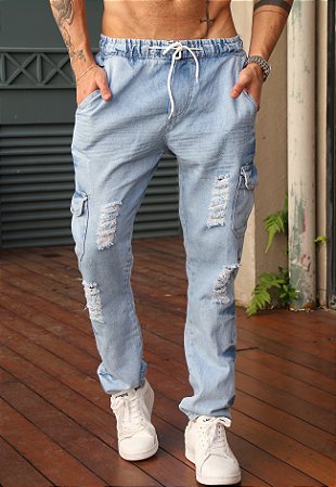 Calça Jeans Cargo Destroyed