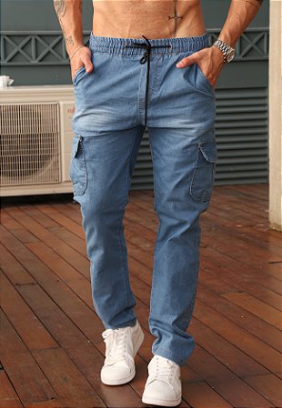 Calça Jeans Cargo Escura