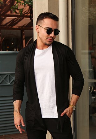 Cardigan Masculino Suede Preto