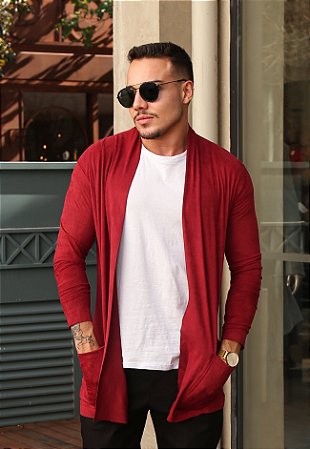 Cardigan Masculino Suede Marsala