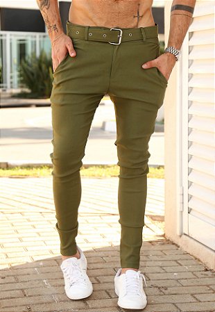 Calça Skinny C/ Cinto Verde Musgo
