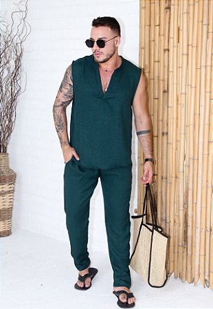 Conjunto Linho Verde Petróleo