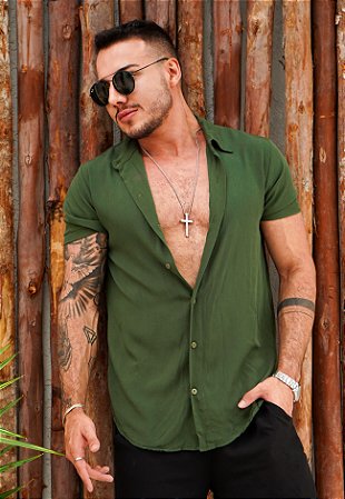 Camisa Viscolinho Verde Militar