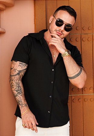 Camisa Canelada Poliamida Preta