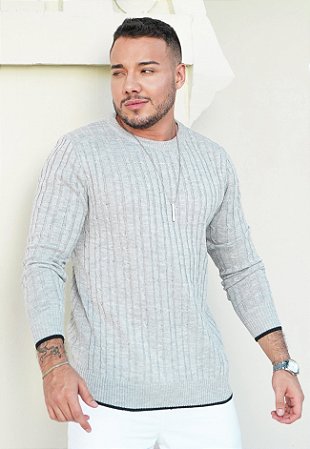 Suéter Tricot Texturizado Cinza
