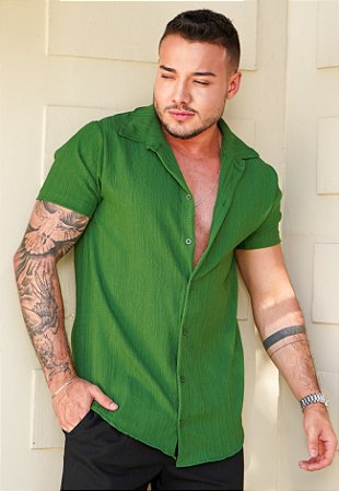 Camisa Texturizada Verde Folha