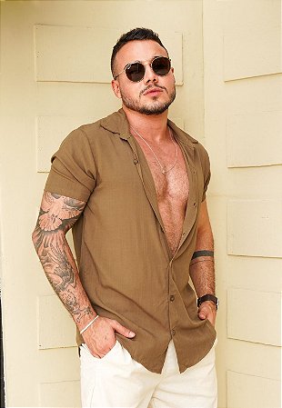 Camisa Viscolinho Verde Musgo