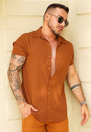 Camisa Viscolinho Caramelo