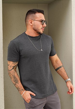 Blusa Canelada em Texturas Cinza