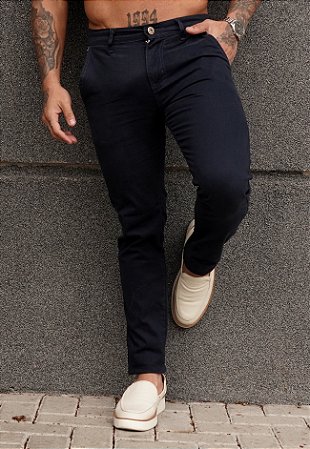 Calça Alfaiataria Sarja Azul Marinho