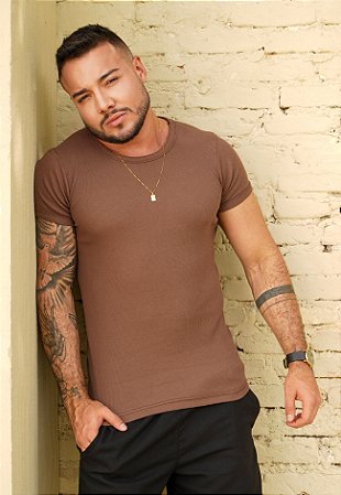 Camiseta Básica Ribana Marrom