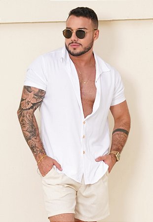 Camisa Viscose Botão Madeira Branca
