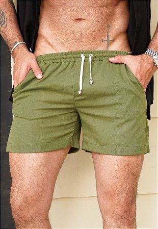 Mini Shorts Linho Verde Oliva