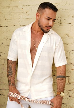 Camisa Tricot Listrada Off White
