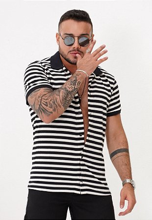 Camisa Tricot Listrada Preta