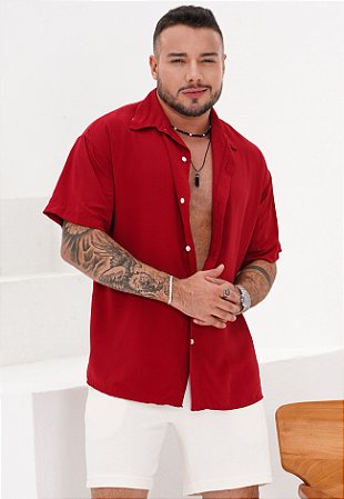 Camisa Oversized Viscose Vermelho Marsala