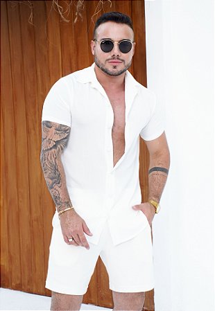 Conjunto Viscolinho Botão Forrado Branco