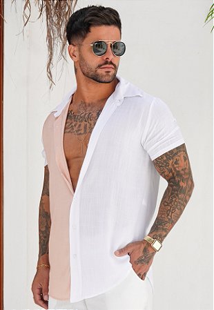 Camisa Viscolinho Bicolor Nude