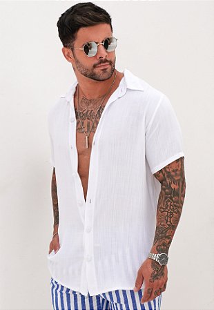 Camisa Viscolinho Botão Forrado Branca