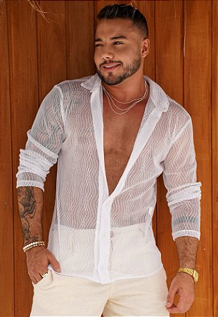 Camisa Manga Longa Renda Branca