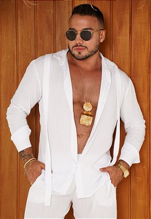 Camisa Faixa Manga Longa Branca