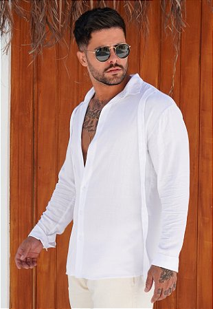 Camisa Faixa Manga Longa Branca