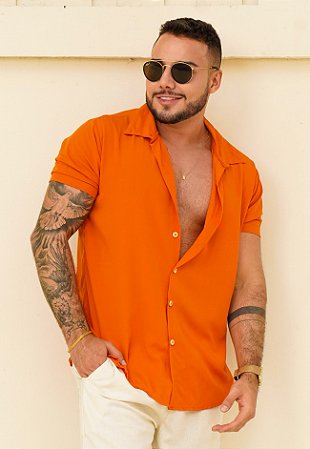 Camisa Viscose Botão Madeira Laranja