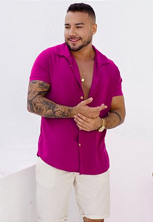 Camisa Viscose Botão Madeira Fúcsia
