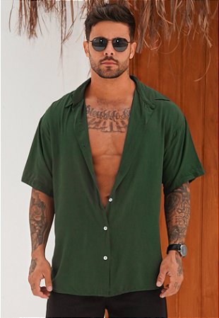 Camisa Oversized Viscose Verde Militar